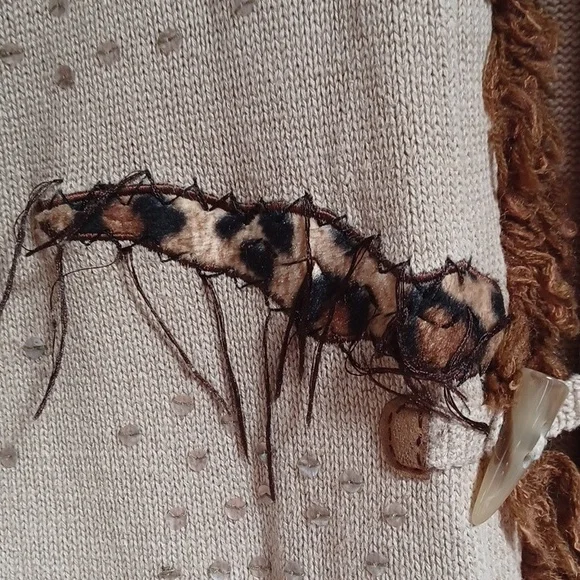 Safari Knit Faux Fur Animal Print Spots Stripes Sequins & Fringe Long Sweater - Picture 4 of 10